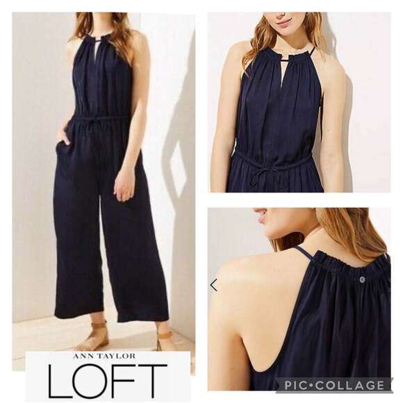 NWT LOFT Keyhole Halter Jumpsuit in Navy sive small - Picture 1 of 8
